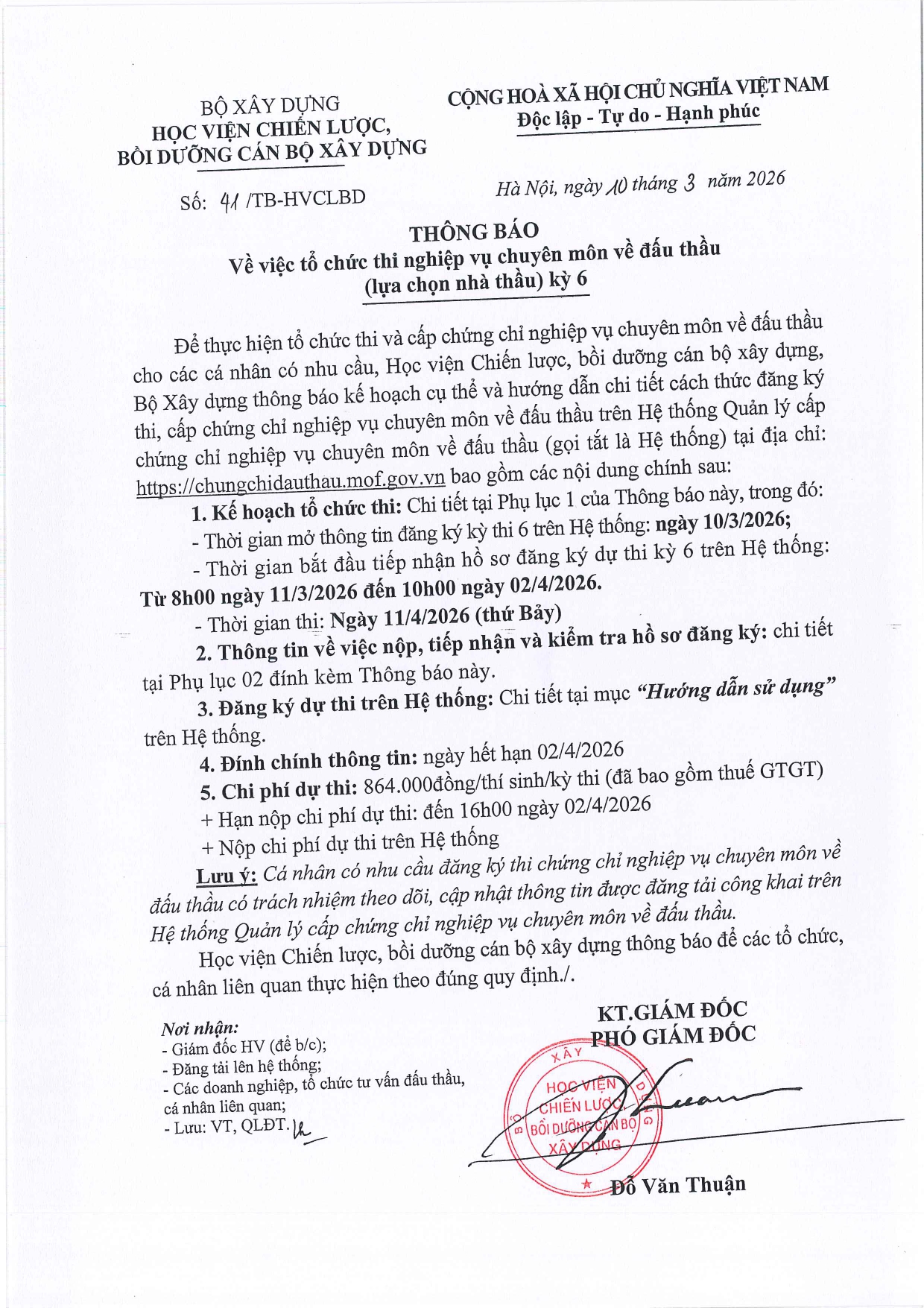 Tổ chức thi NV chuyên môn về đấu thầu kỳ 6 (tại Ninh Bình) 11/4/2026