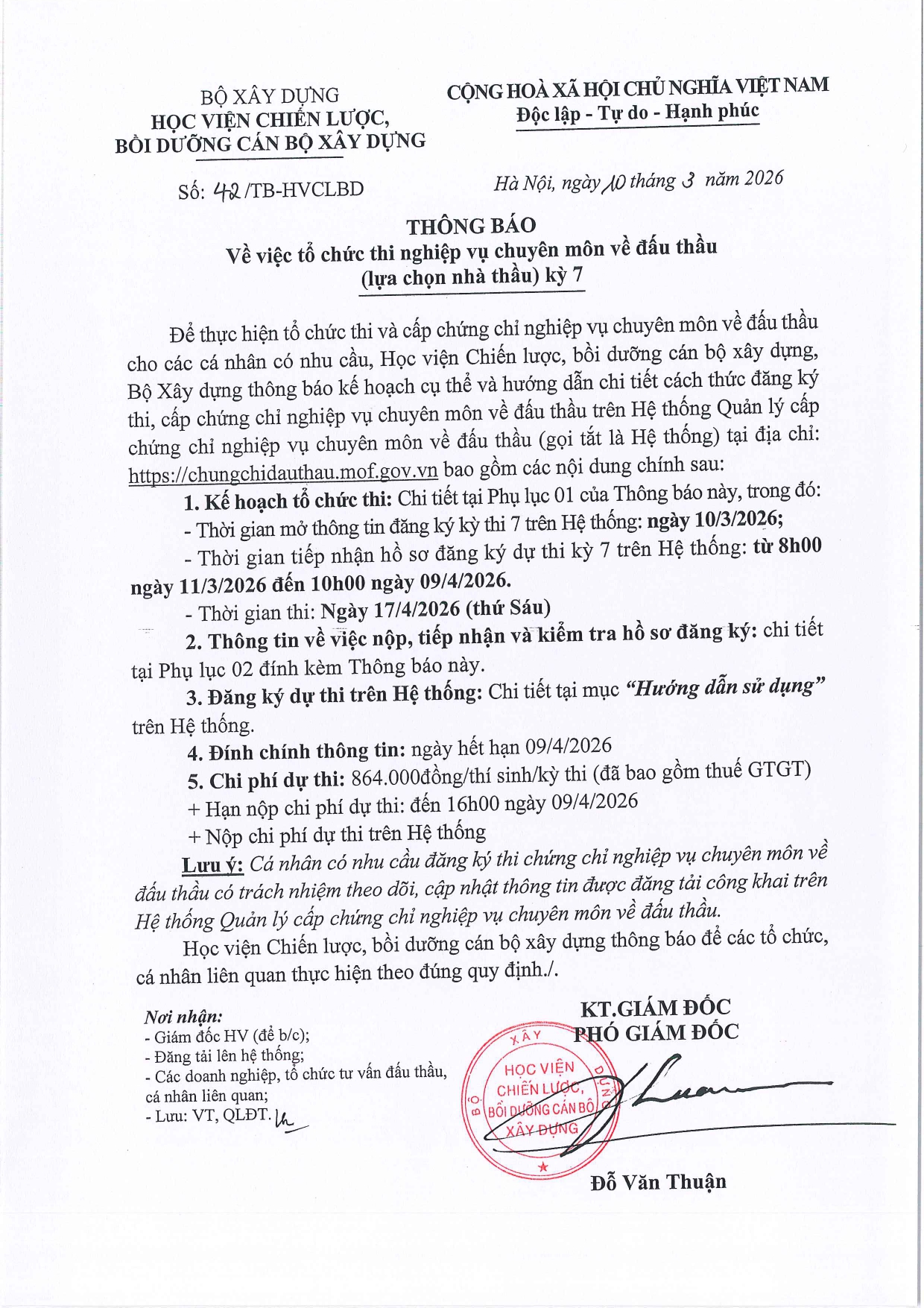 Tổ chức thi NV chuyên môn về đấu thầu kỳ 7 (tại Hà Nội) 17/4/2026