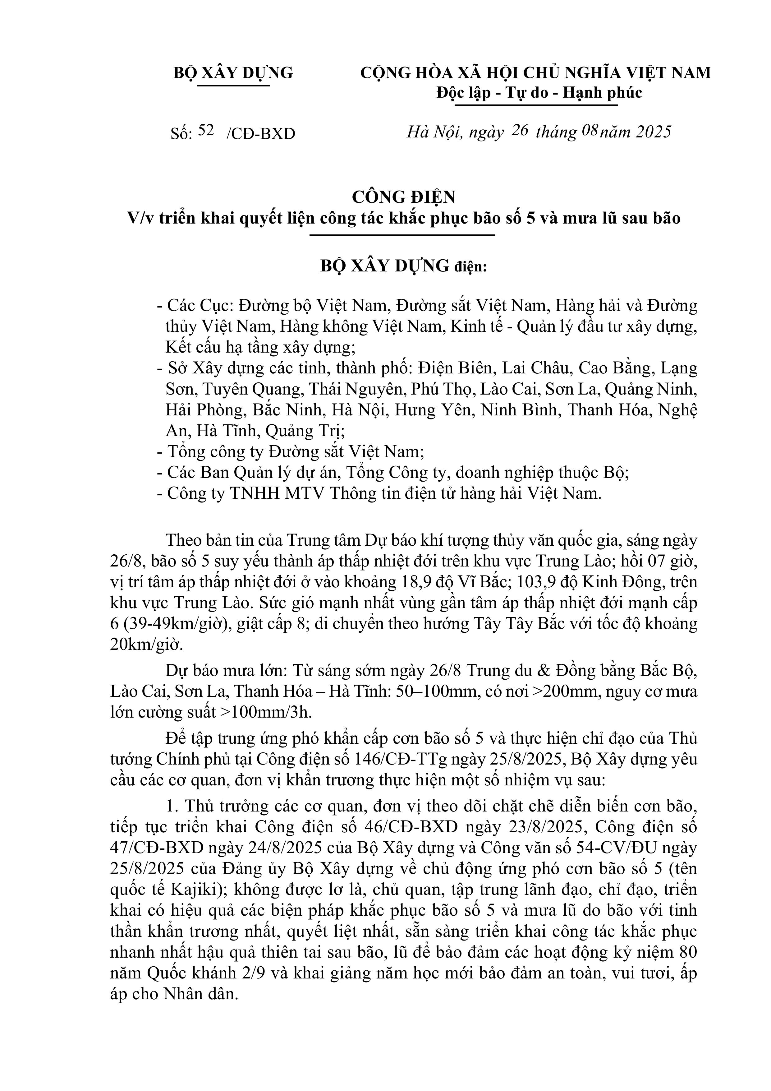 Công điện triển khai quyết liệt công tác khắc phục bão số 5 và mưa lũ sau bão