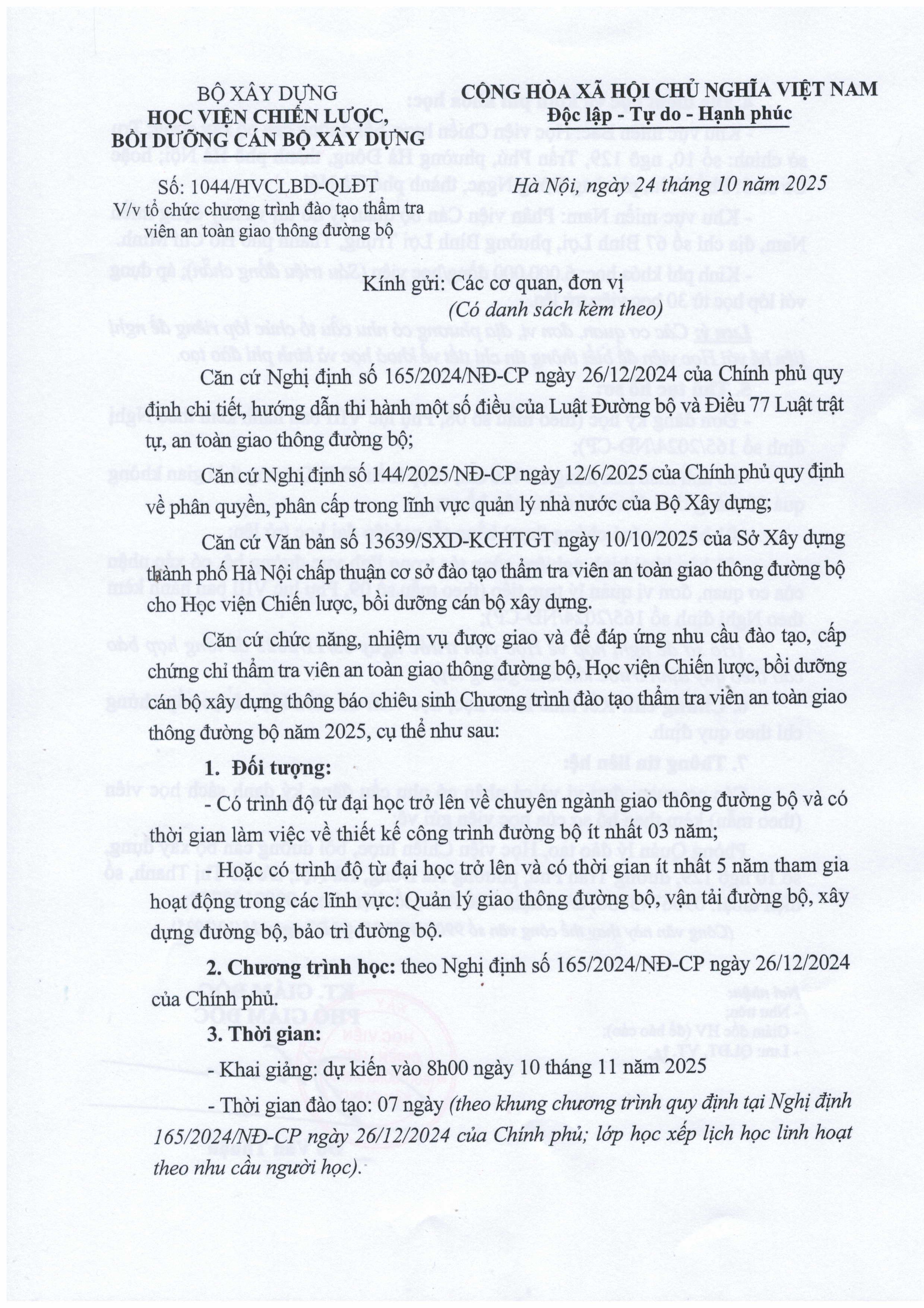 Tổ chức chương trình đào tạo thẩm tra viên an toàn giao thông đường bộ