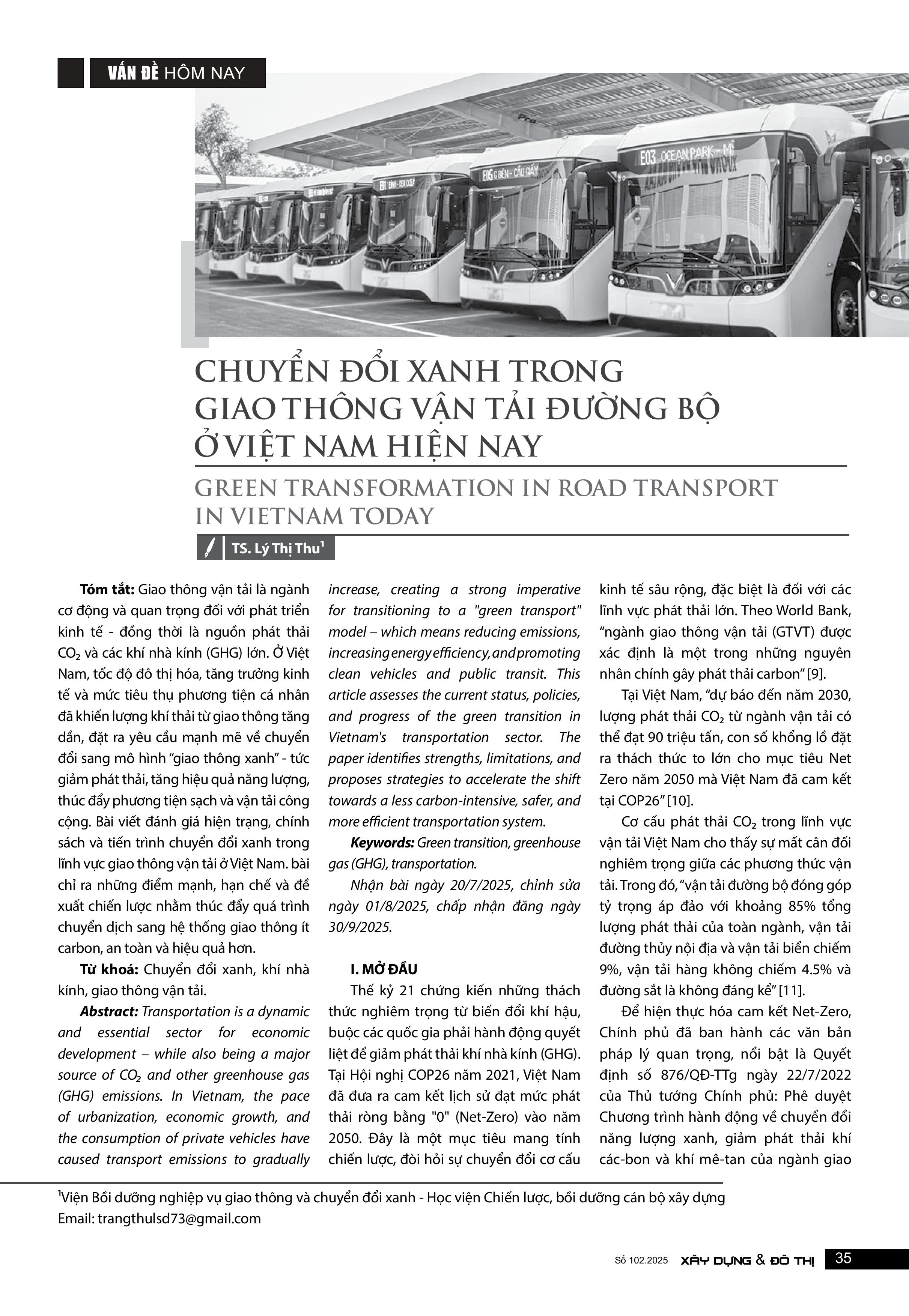 Chuyển đổi xanh trong giao thông vận tải đường bộ ở Việt Nam hiện nay