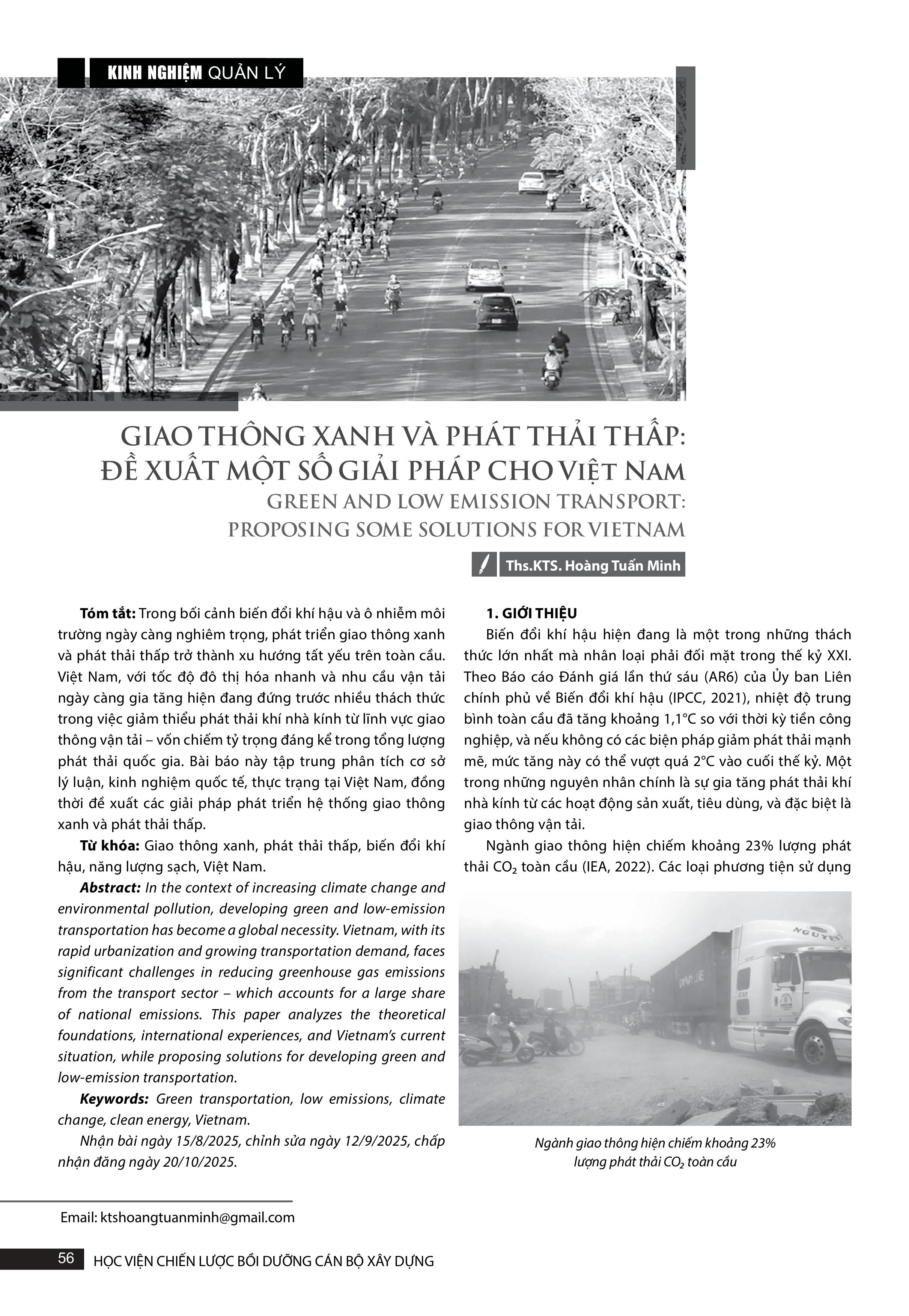 Giao thông xanh và phát thải thấp: Đề xuất một số giải pháp cho Việt Nam