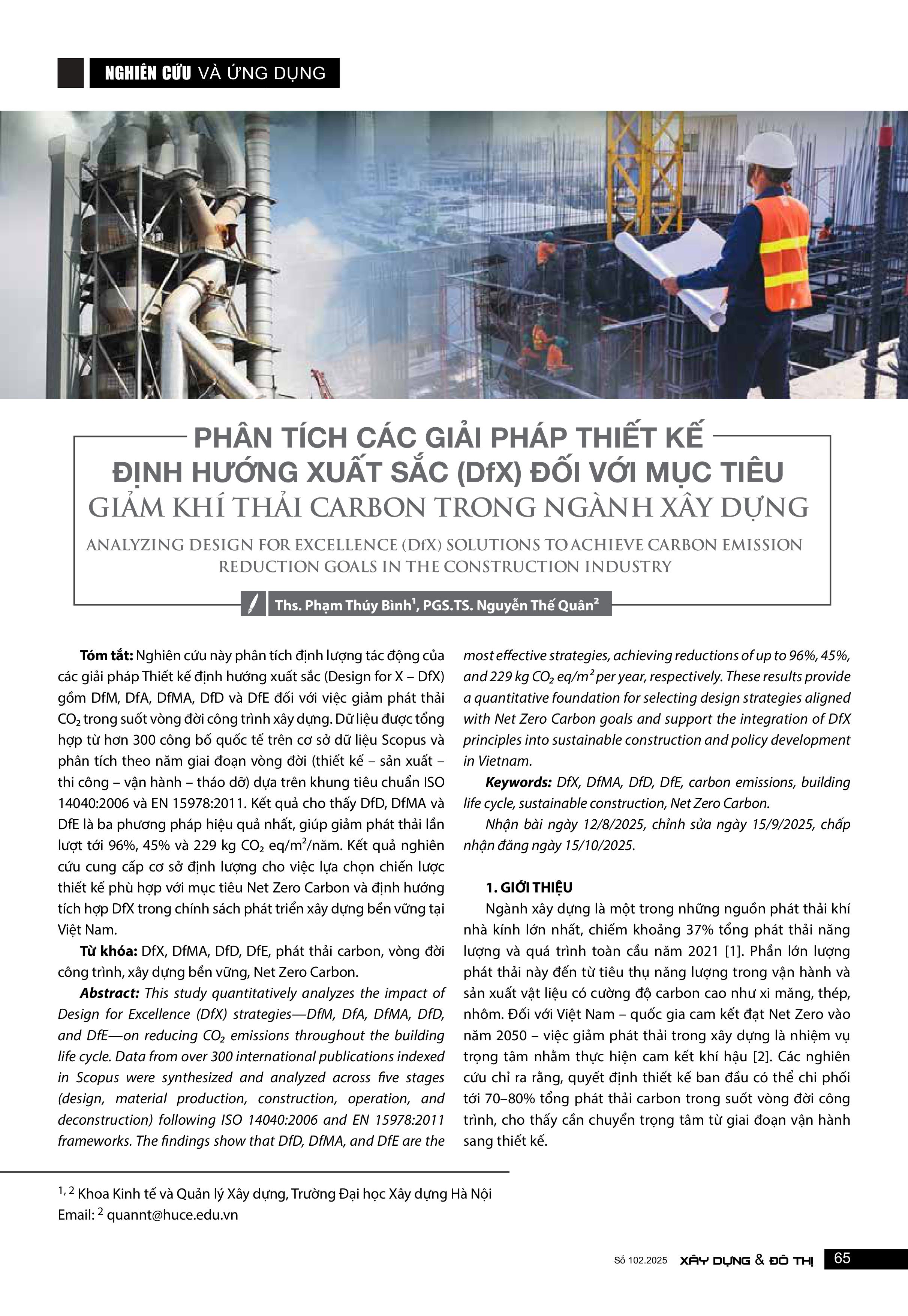 Phân tích các giải pháp thiết kế định hướng xuất sắc (DfX) đối với mục tiêu giảm khí thải carbon trong ngành Xây dựng