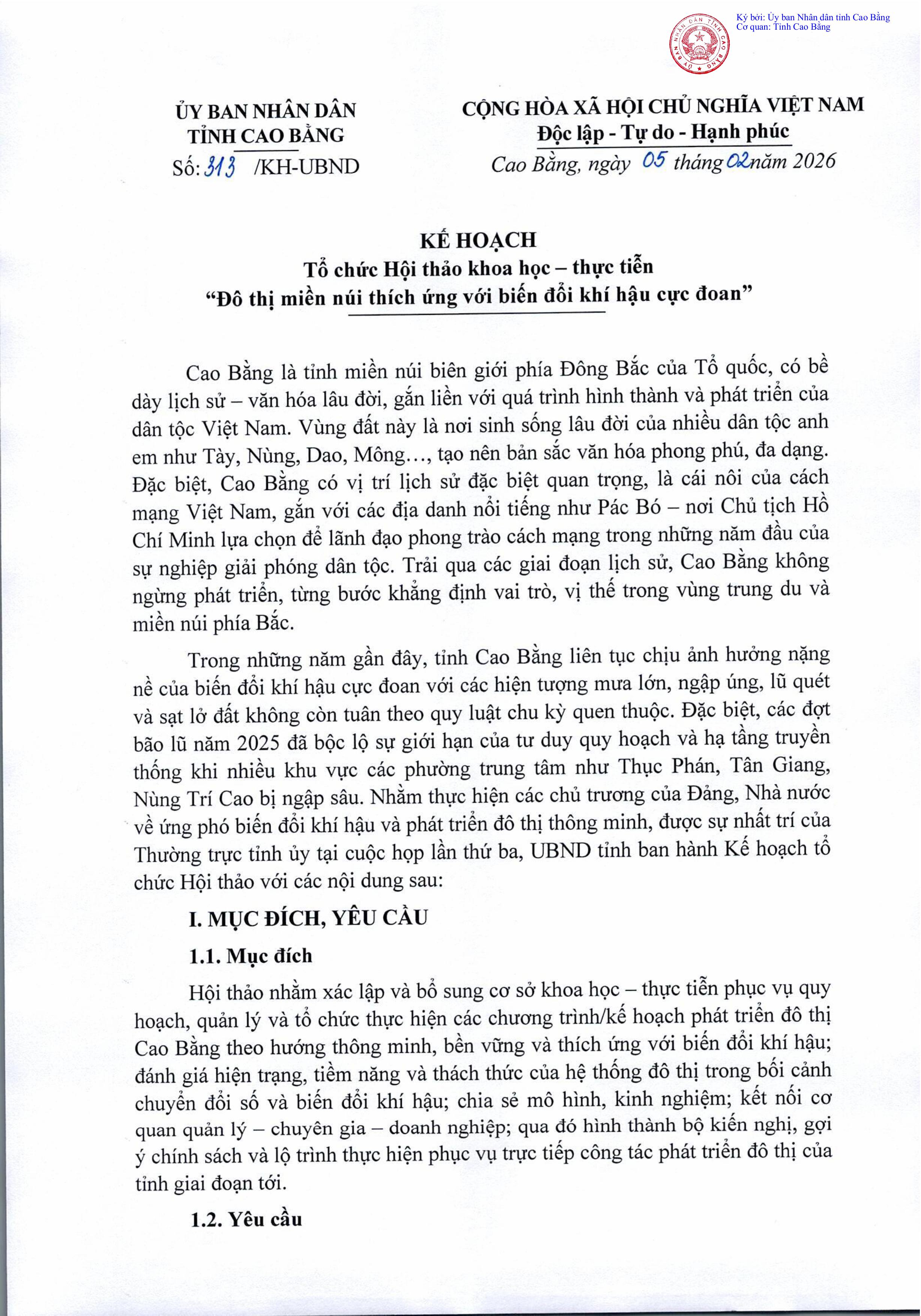 Kế hoạch tổ chức Hội thảo khoa học - thực tiễn "Đô thị miền núi thích ứng với biến đổi khí hậu cực đoan"