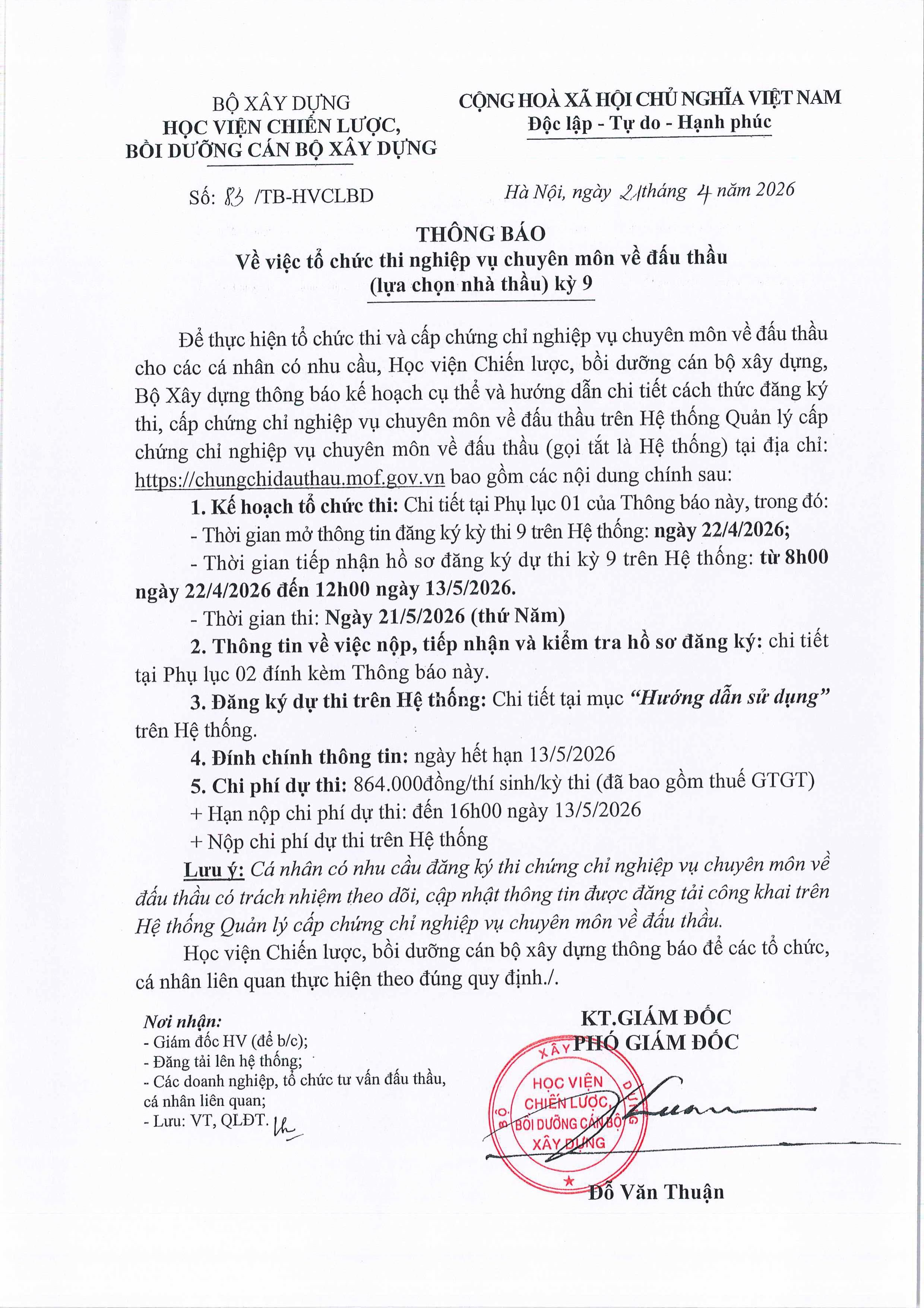 Tổ chức thi nghiệp vụ chuyên môn về đấu thầu kỳ 9